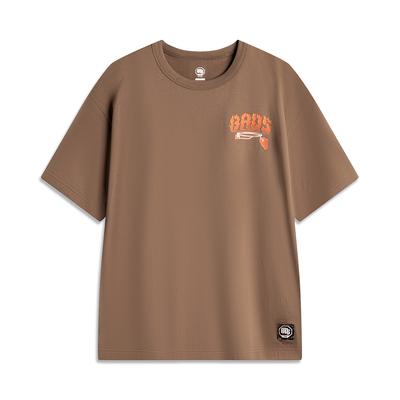 Li Ning X Badfive Basketball Series Logo Print Short Sleeve T-Shirt Men Tops Brown AHSU157-7