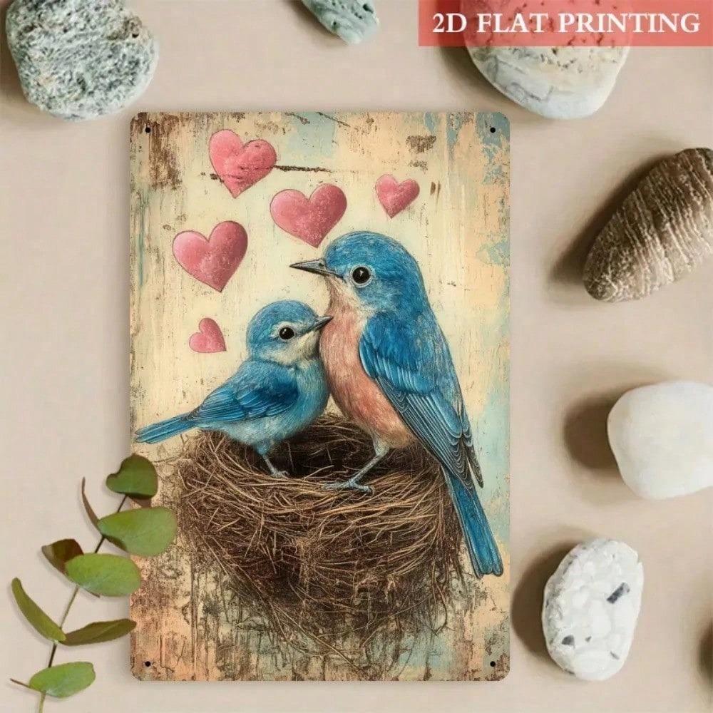 Vintage Blue Bird Heart Metal Sign 8x12 Inch Rustic Farmhouse Wall Art Decor For Bedroom Living Room Unique
