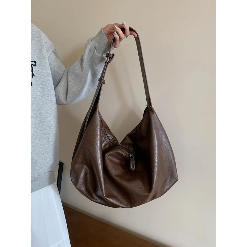Weiches PU-Leder Damen Hobo Schultertasche Große Kapazität Damen Retro Lässige Umhängetaschen Einfarbige Damen Tragetaschen