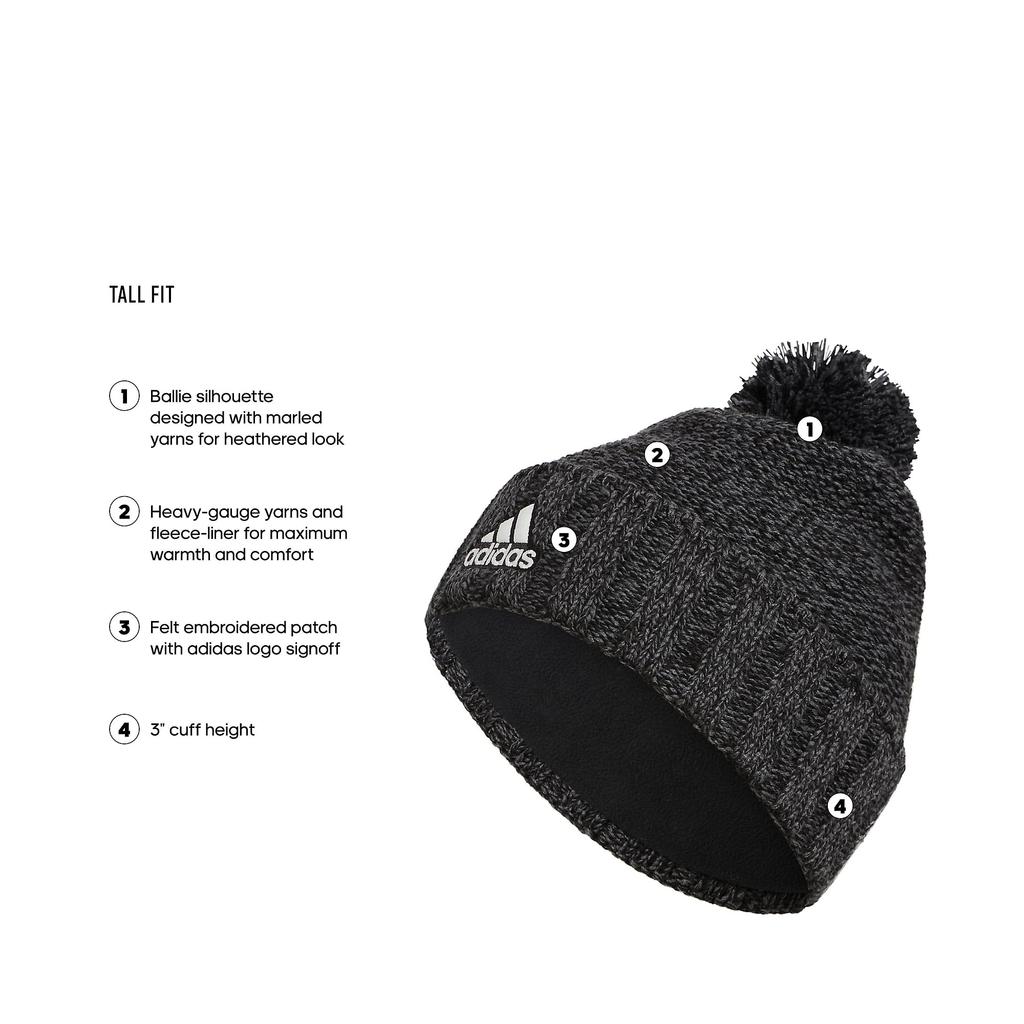 Adidas Recon Ballie One Size Men's Pom-Pom Beanie, Black/Gray-Six Marl/Black/White,