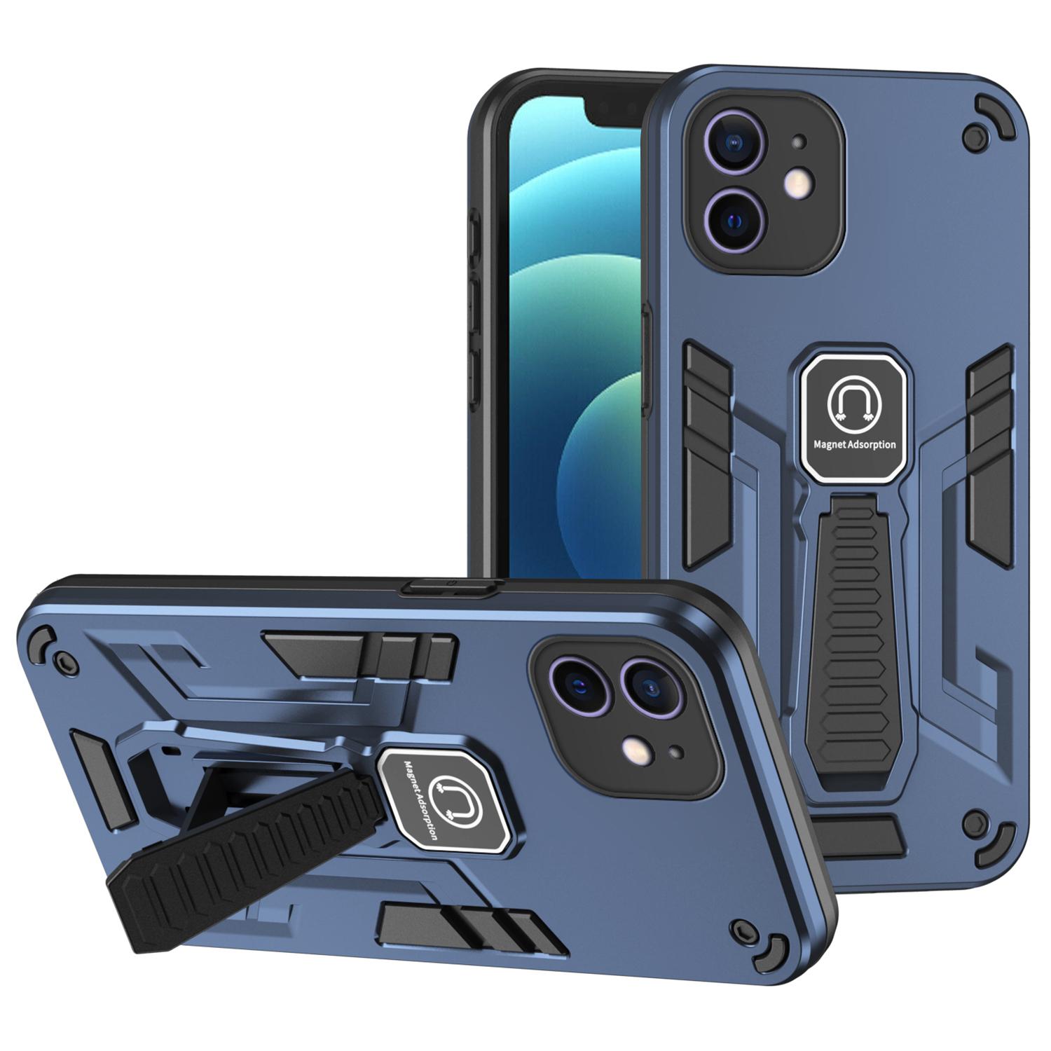 

For iPhone 12 Phone Case Kickstand Cover Support Magnetic Car Mount Blue