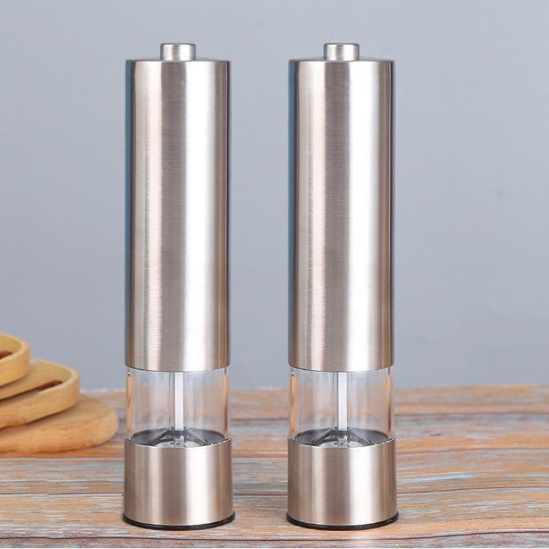 1Pcs Stainless Steel Automatic Spice Mill With Led Indicator Light Battery‑Powered Salt And Pepper Grinder For Home Kitchen