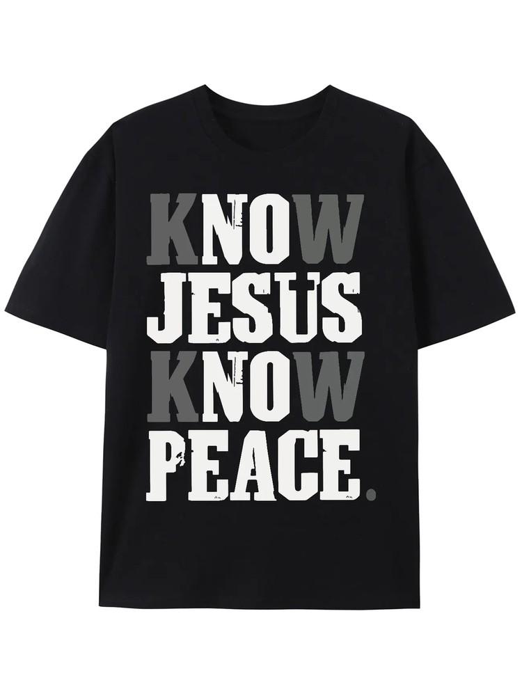 

Soft Cotton Men039;s Graphic T-Shirt | 034;Know Jesus Know Peace034; Black with White Pri Unisex T-Shirt XXXXL