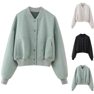 Women's Faux Suede Button Jacket Oversized Gathered Hem Short Length Coat Casual Vintage Outerwear With Pockets