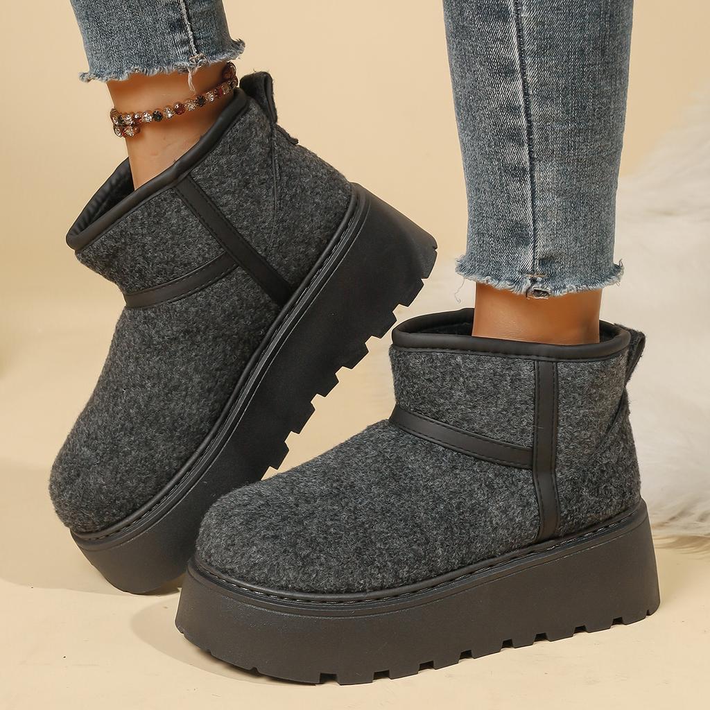 Damen Klassische Einfarbige Wildleder Schneestiefel Winter 2025 Klobige Plateau High Heel Stiefeletten Dicke Sohle Schuhe Übergröße 42
