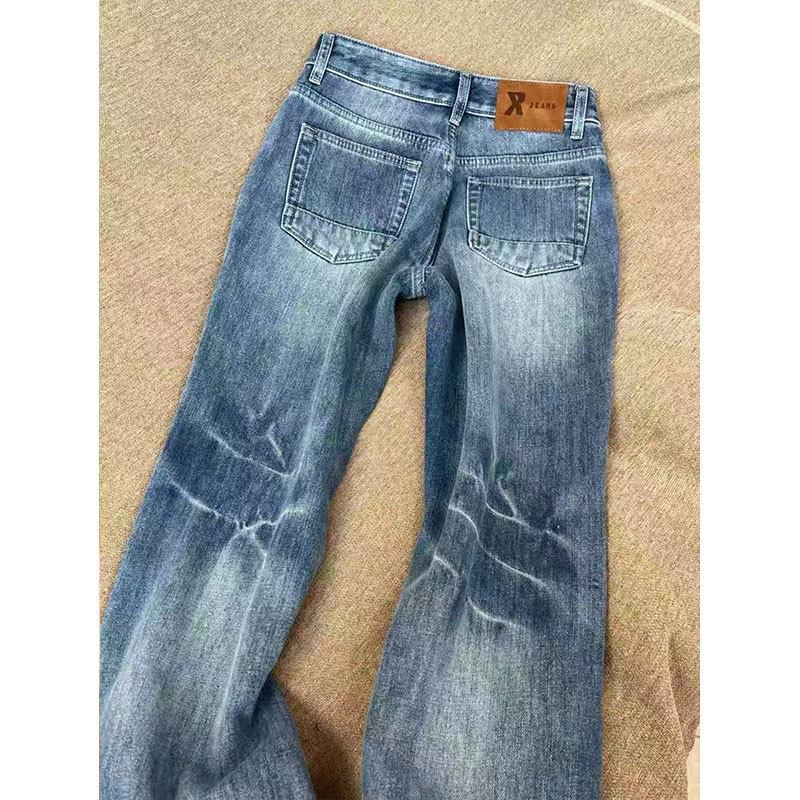 Retro non-stick leg slightly pulled jeans women's autumn and winter fleece thickened m thin flared wide-leg pants