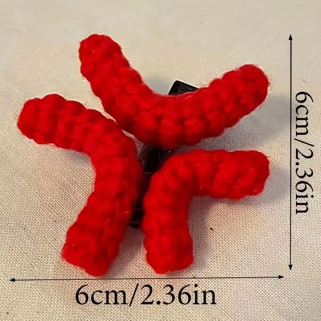 Crochet Side Hair Clips with Duckbill Clamp Angry Shape Boho Hairpins for Women Girls Handmade Yarn Hair Accessories
