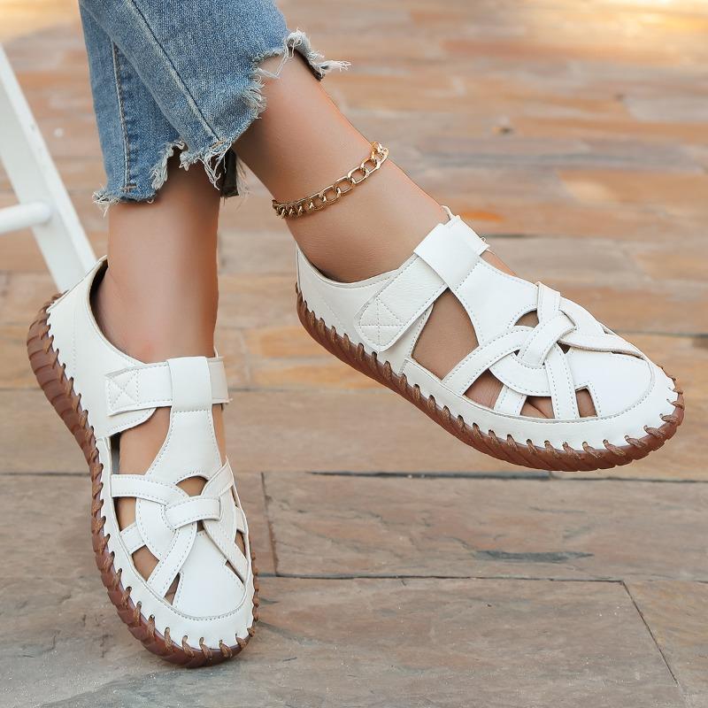 Fashion Women Sandals 2024 Summer Shoes Leather Covered Toe Soft Casual Walking Openwork Big Size Platform Sandals
