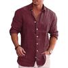 Foreign Trade Men's Loose Large Size Solid Color Shirt Linen Lapel Long Sleeve Casual Shirt Men's