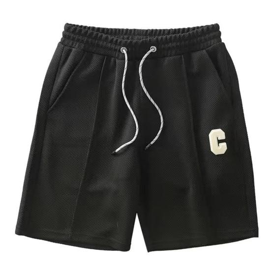 Men Shorts with Waist Drawstring Design Solid Color Loose Fit Quick-Drying Sport Shorts Knee-Length Straight Pants