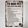 Vintage Non-Pet Visitor Rules Metal Tin Sign Distressed Rusty Pet-Themed Wall Decor with Paw Print, Humorous Guide for Home Cafe