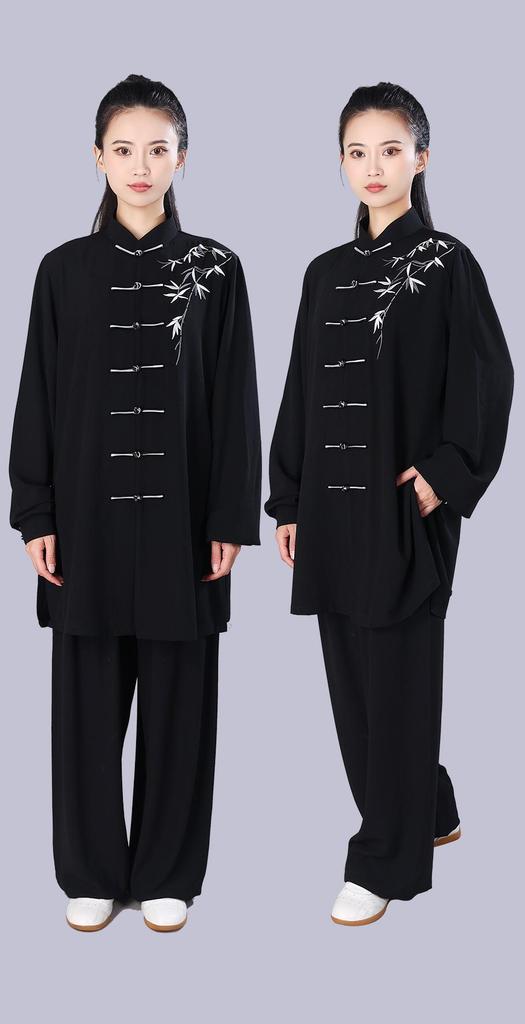Tuta da Tai Chi Ricamata Hongji da Donna per Primavera/Estate/Autunno - Lunga, di Media Lunghezza, Nuovo Stile Cinese per Esercizio Mattutino e Arti Marziali