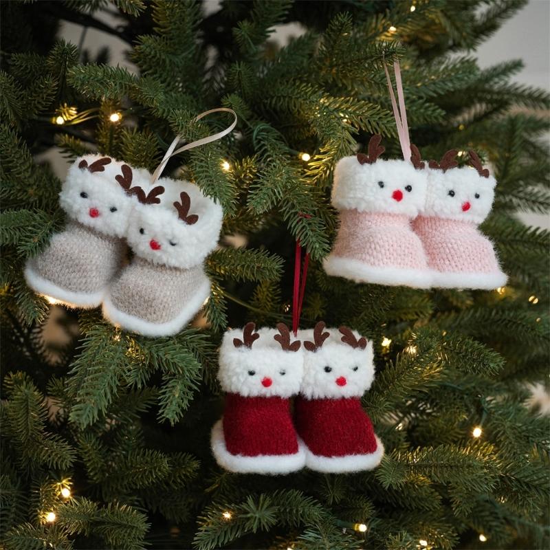 Holiday Soft Fabric Boot Ornament, Double Mini Boot Decoration with Hanging Loop for Christmas Tree, Gift Bag, and Entryway Styling