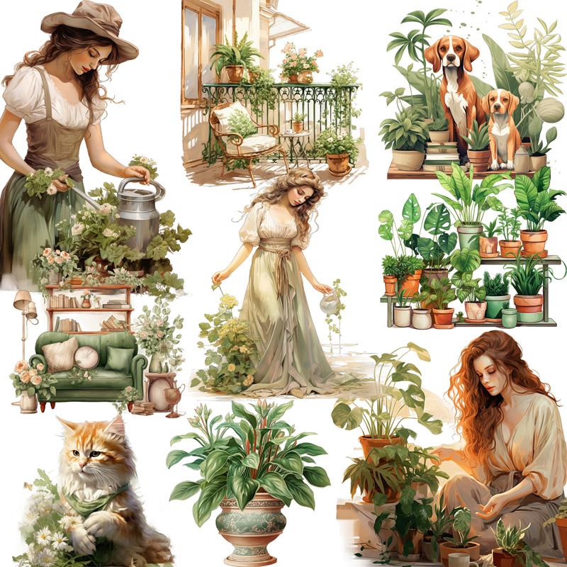 12Pcs/Pack Green Courtyard Sticker DIY Craft Scrapbooking Album Junk Journal Decorative Stickers