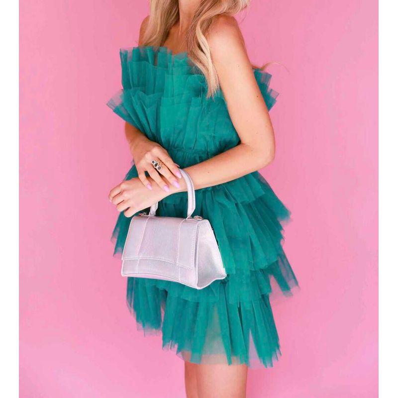 

Export Single Stylish Fashion Elegance Sexy Wrapped Chest Nipped-Waist Slim Looking Adult Lady like Woman Niche Style Mesh Banquet Party Dress Green M