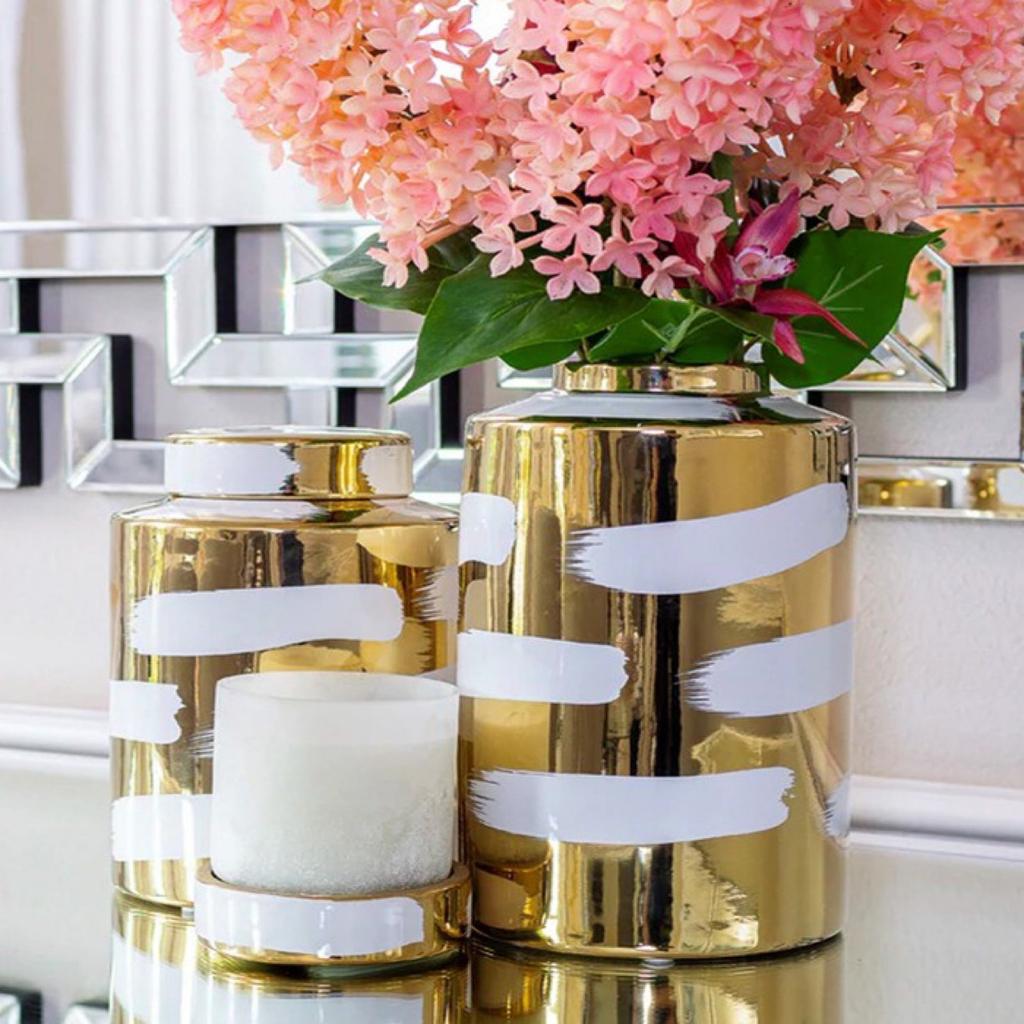 Golden Ceramic Vase Porcelain General's Jar Storage Container Storage Tank Flower Vase Handmade Home Decoration Accessories