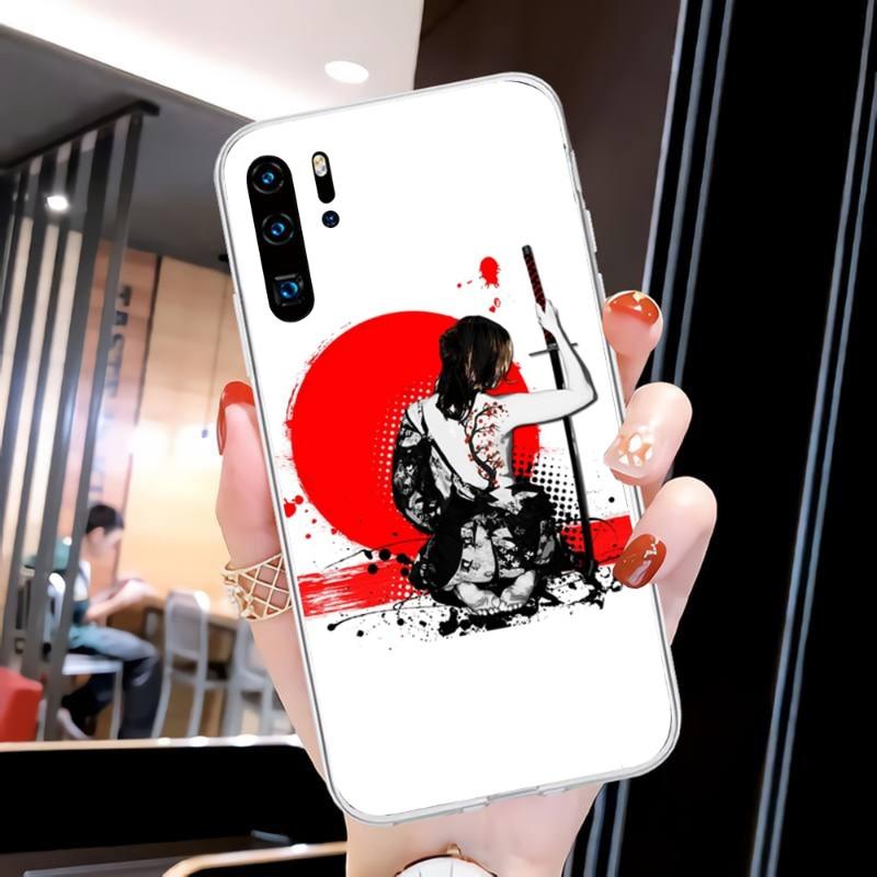 Custodia per telefono Samurai Gril da donna per Huawei P50 P40 P30 Pro Mate 40 30 Pro Nova 8 8i Y7P Honor Cover trasparente per telefono