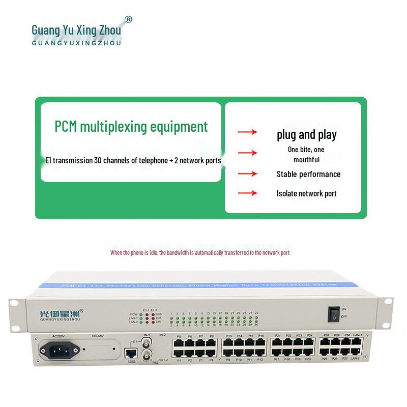 Rack-Mount E1 PCM Multiplexer for 30 Telephones and 2 Ethernet Ports