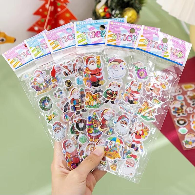 10/20/30Sheets Puffy Stickers for Christmas Party Holiday Gift for Girls Boys Party Favors Stationery Stickers Santa Claus TMZ