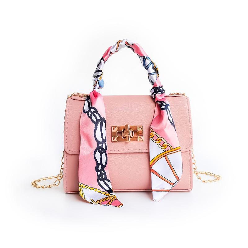 Fashion silk scarf women's bag new simple personalized shoulder crossbody lock small square bag