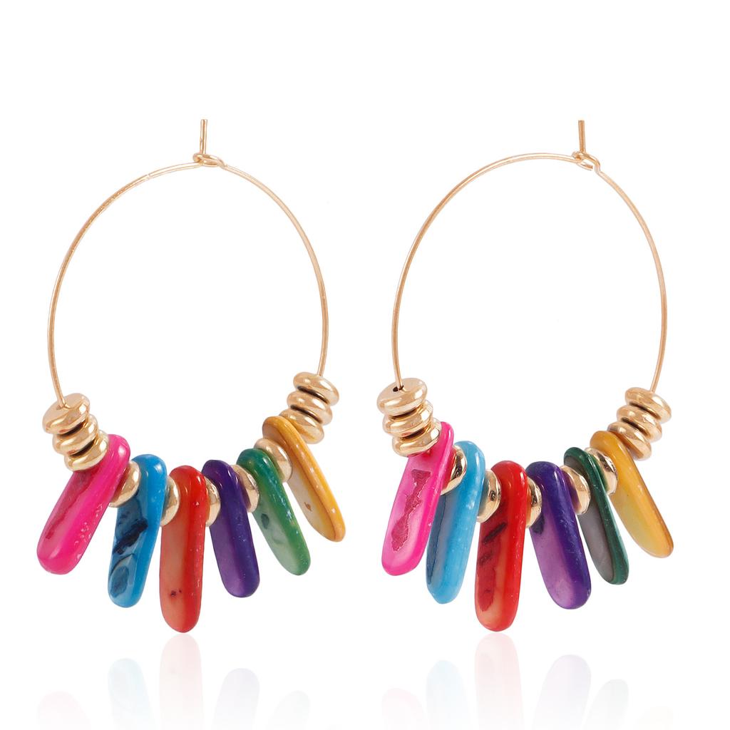 Simple Large Circle Geometric Earrings, Painted Colored Shells, Ethnic Style Exaggerated Earrings