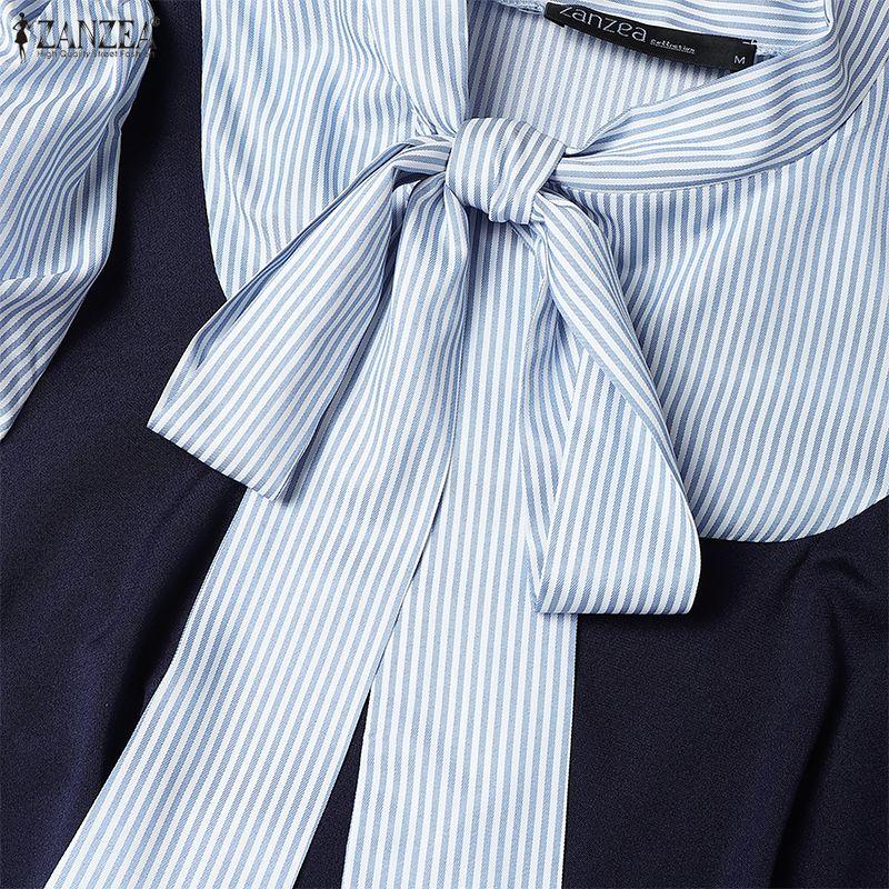 ZANZEA Women Casual Stripe Splice Long Sleeve Elegant Long Dress