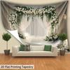 2D Elegant Floral Arch Tapestry White Roses and Greenery Backdrop Background Cloth