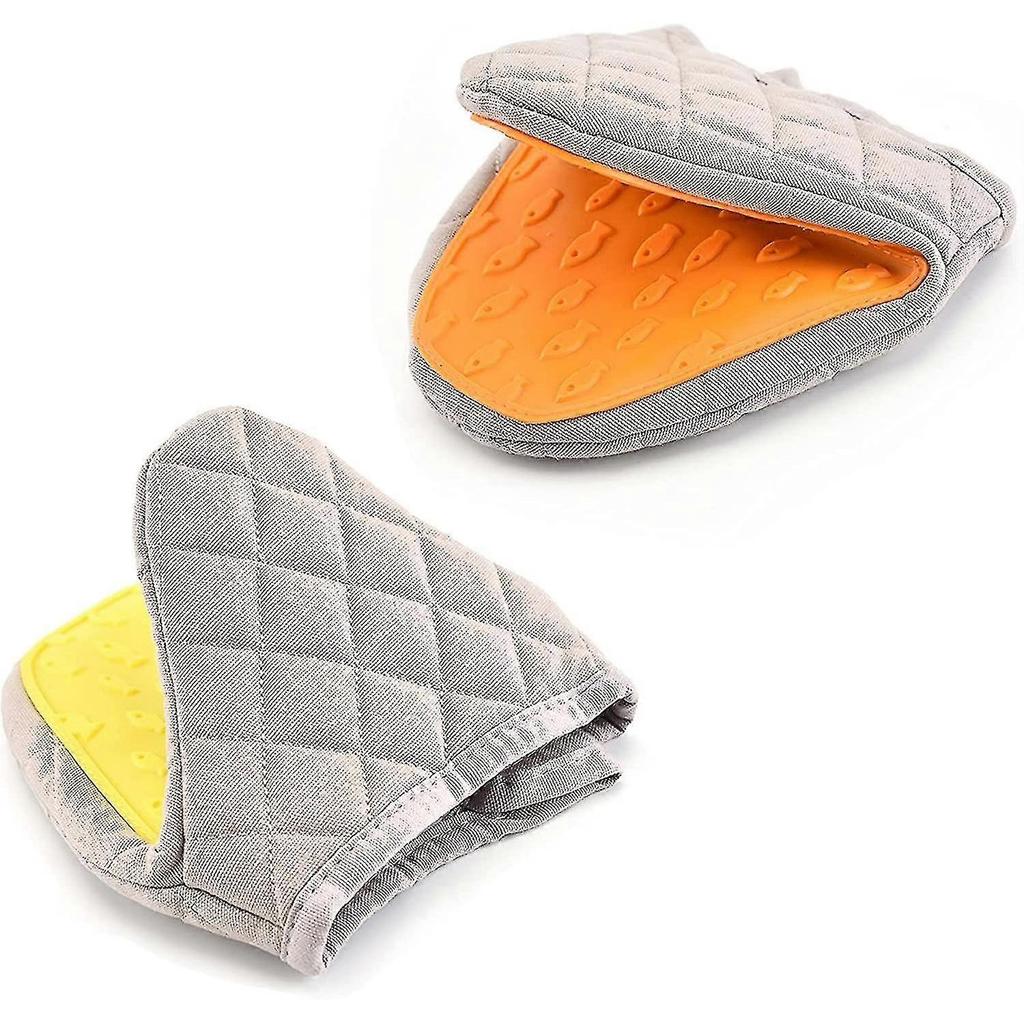 Pack Of 2 Mini Oven Gloves Heat Resistant Non-slip Silicone Cotton With Hanging Loop