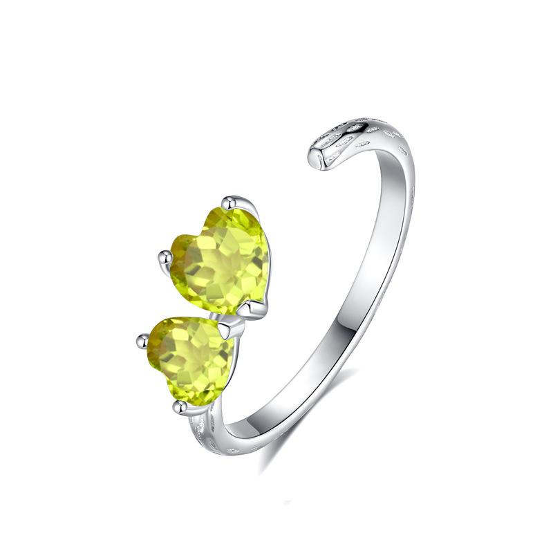 S925 sterling silver love natural stone opening ring for women, European and American light luxury temperament adjustable ring for women