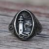 Vintage Nautical Lighthouse Viking Ring Men Stainless Steel Nautical Amulet Signet Ring Nordic Peace Amulet Jewelry Gift