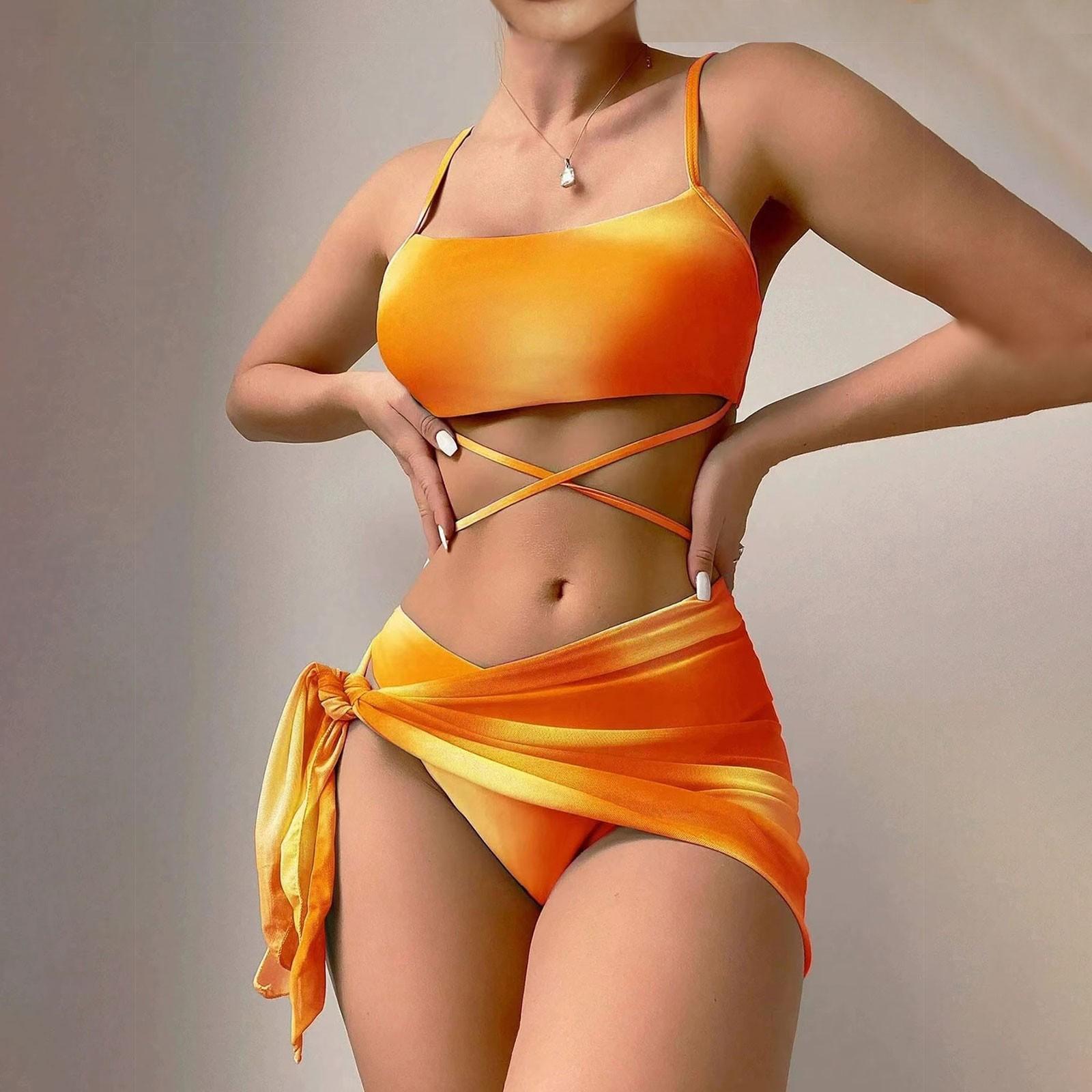 

Женский однотонный купальник, женский купальник с разрезом на тонких бретельках и высокой талией, комплект из четырех предметов XL жёлтый