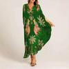 Women's Bat Sleeve V-neck Print Loose Long Classic Retro Dress Clothes Sale