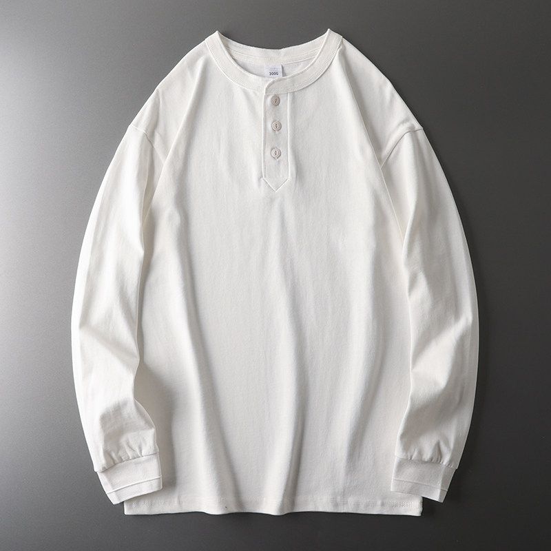 Henley Shirt American Style Heavy Men's Long-Sleeved 100% Cotton Coat Foreign Trade Export Original Last Order Men's G Henry Collar T-shirt