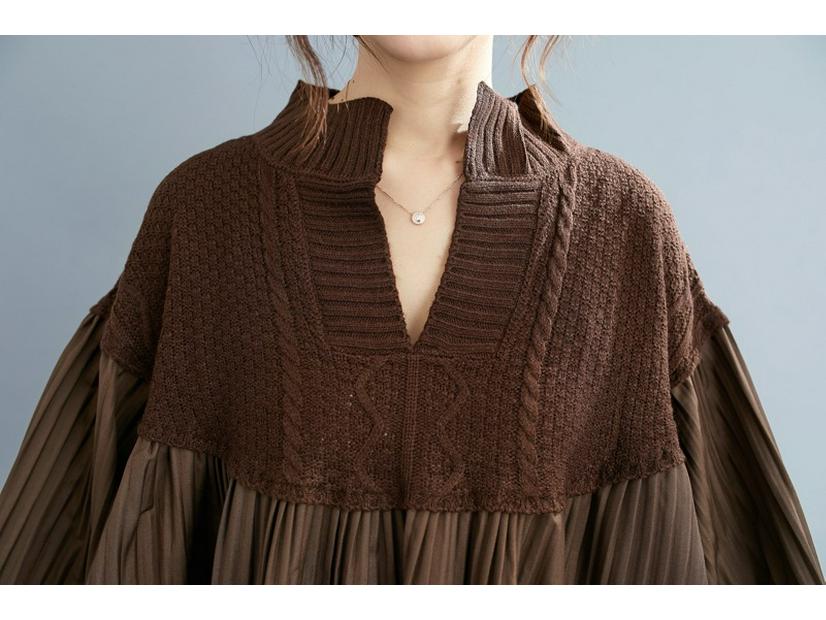 2024 Jesień Koreański Retro Dzianinowy Patchwork Plus Size Wyszczuplająca Koszula dla Kobiet