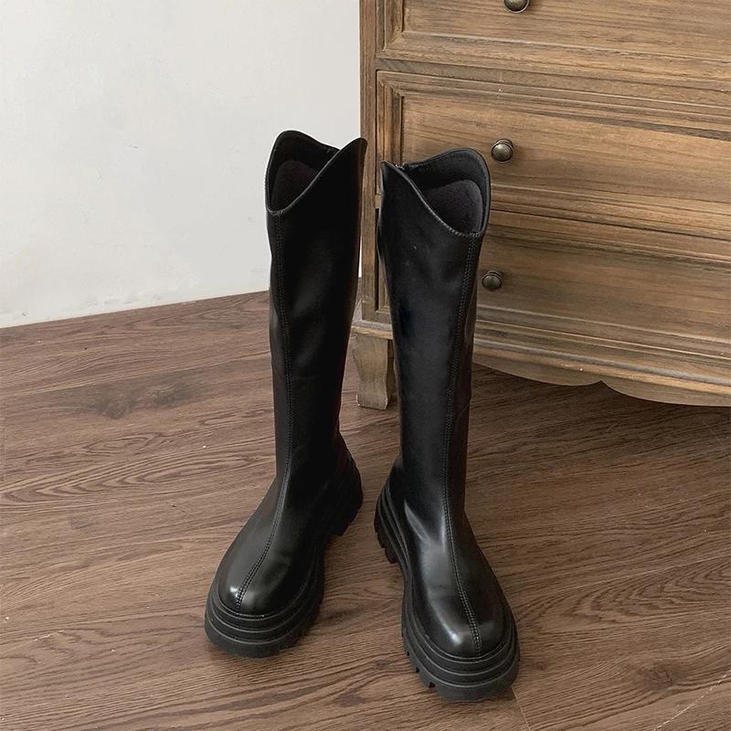 Vintage Chunky Women Knee High Boots Fashion Back Zippers Shoes Platform Thick Heel Autumn Winter Ladies Knight Long Booties