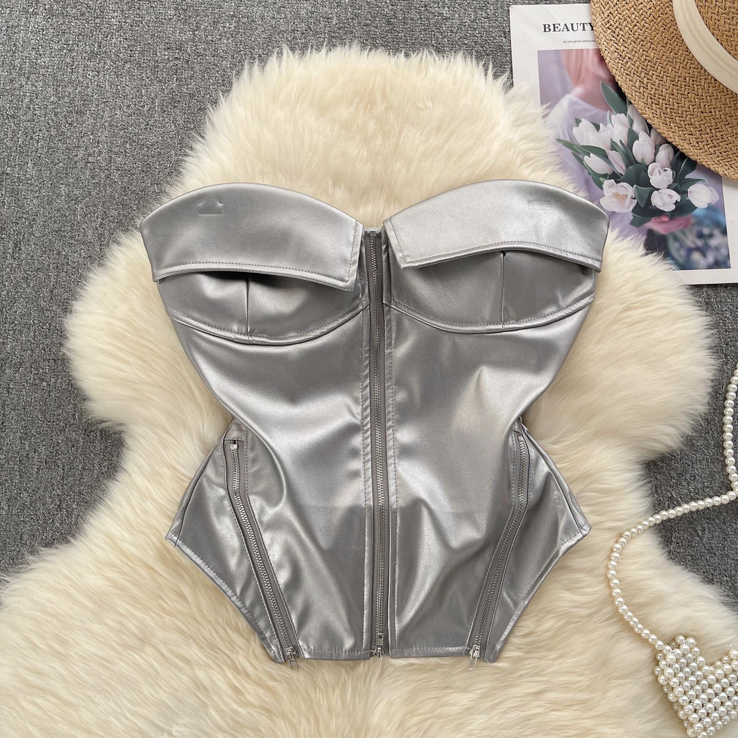 

Винтажный локомотив Чистое желание Spice Girl Топ-труба Женский Осенний Дизайн на молнии Чувство ниши Красивый топ One Size серебряный