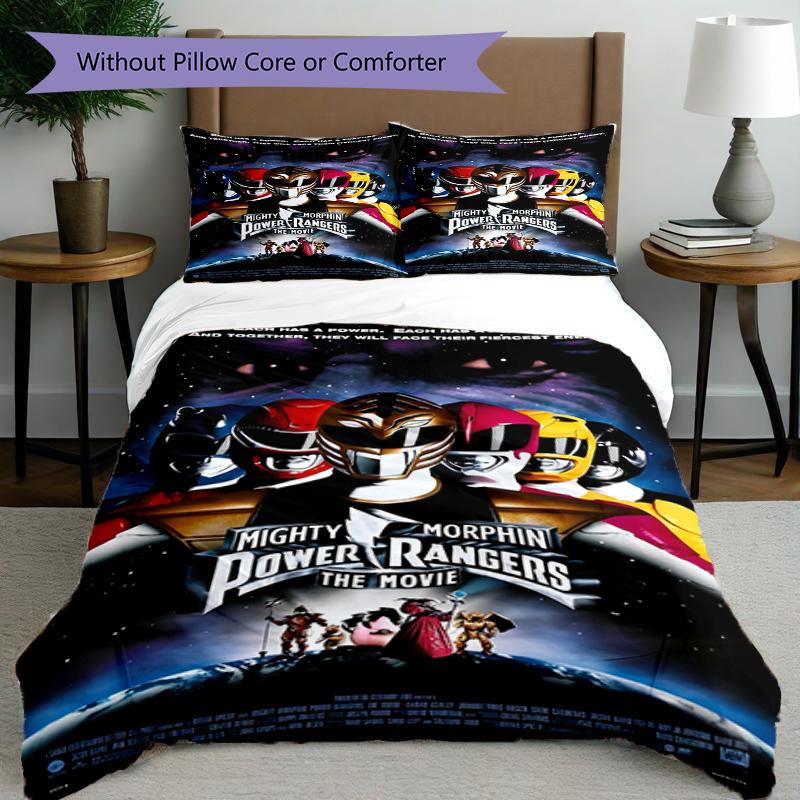 Set copripiumino 3 pezzi (1*Copripiumino + 2*Federe, Senza Nucleo),Set Biancheria da Letto con Stampa Mighty Morphin Power Rangers, Decorazione Camera da Letto, Stagione Unica, Compleanno