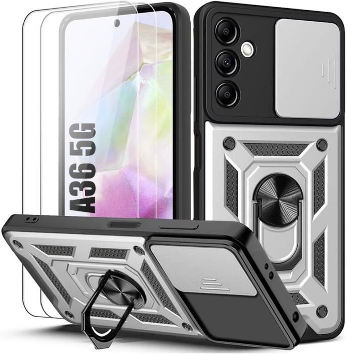 Coque de protection - Booling - pour Samsung Galaxy A36 - Antichoc - Argenté - Support rotatif
