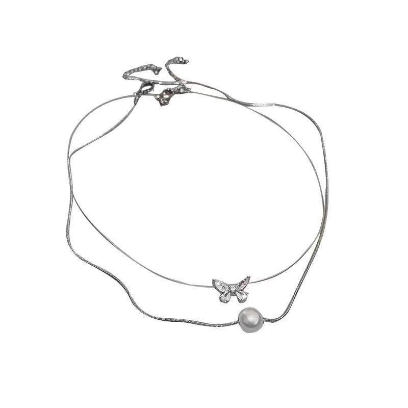 Pearl Zircon Butterfly Necklace Set: Elegant Korean Clavicle Chain with Super Fairy Design for Women