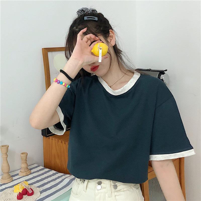 Short-sleeved T-shirt for Women In Summer Loose Base Shirt for Women Casual Couple Tops for Women Contrasting Colors Korean Women's Clothing