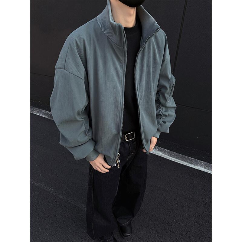 Men Cool Black Jacket Men Autumn Fashion Casual Baseball Coat Youth Zipper Pocket Jackets Man Soild Color Outerwear
