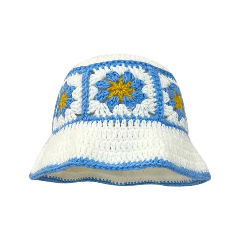 

Summer Sunproof Crochet Bucket Hat Ladies Spring Commute Camping Fisherman Cap with Flower Pattern for Girlfriend