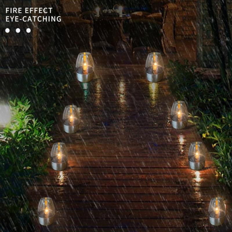 Solar Candle Light Flameless Led Night Lights Stainless Steel Waterproof Lawn Light Outdoor Garden Birthday Party Decor