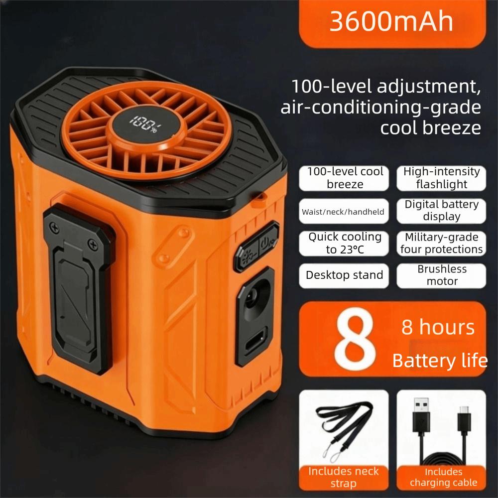 Wiederaufladbarer tragbarer Gürtellüfter 100 Stufen Nackenventilator Tragbarer Hüftclip-Ventilator für drinnen und zu Hause