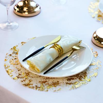 Set of 20 Disposable Gold Placemats Round Gold Foil Mesh Pressed Fall Table Mates Gold Doilies for Dining Table Wedding Birthday Party Home Decoration