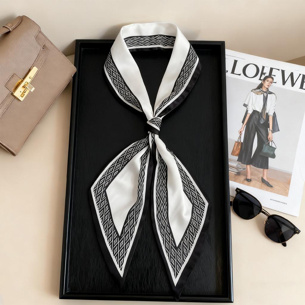 Korean Version of Rabbit Long Silk Scarf Streamer Women's Spring and Autumn New Scarf Double-layer Double-sided Decorative Scarf Handle Tied Bag