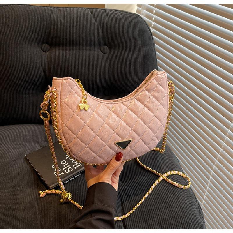 

Маленькая сумка из ромбовидной вышивальной нити, женская новая популярная текстурная сумка-мессенджер на цепочке, ручная мини-сумка-пельмень розовый