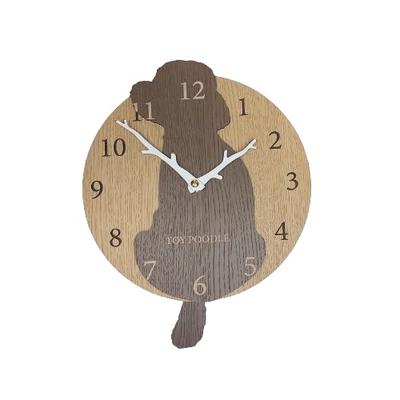 Stylish Wooden Pendulum Clock Featuring a Toy Poodle and a Brown Dog. Silent, Analog Wall Clock Perfect for Bedrooms, Homes, and Other Home Decor.