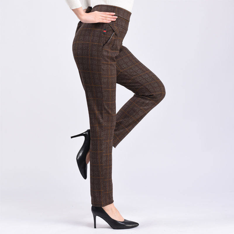 Women Autumn Winter Fleece Thick Middle-Aged Elderly Ladies Casual Trousers Mother High Waist Straight Pants Female