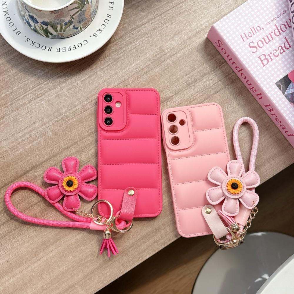 Down Jacket Sunflower Wrist Strap Case for Samsung Galaxy S2 S24 Ultra S23 S22 Plus S21 FE A6 A A4 A16 A3 A1 Cover